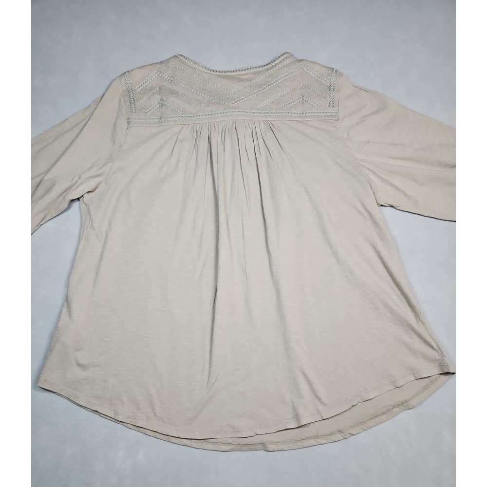 Lucky Brand Womens Tan Embroidered Boho Blouse 3/4 Sleeve Size 2X NWT‎ - Picture 2 of 11